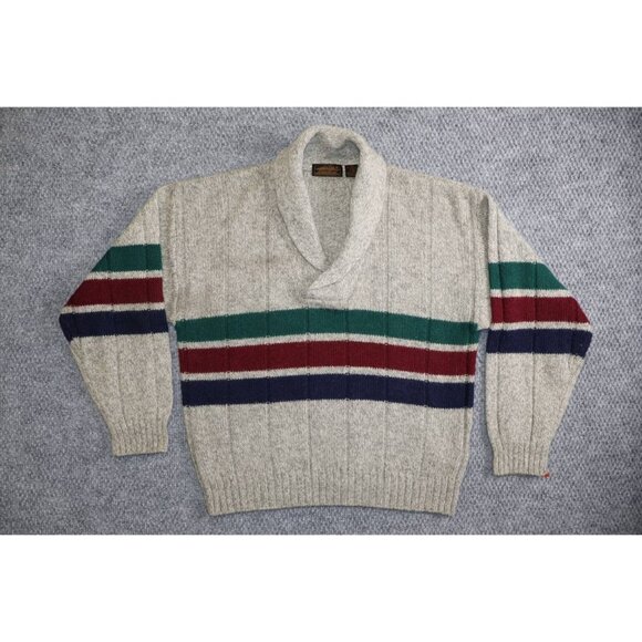 Vintage 1990s Eddie Bauer Mens Striped Wool Cowl Neck Chunky Sweater L